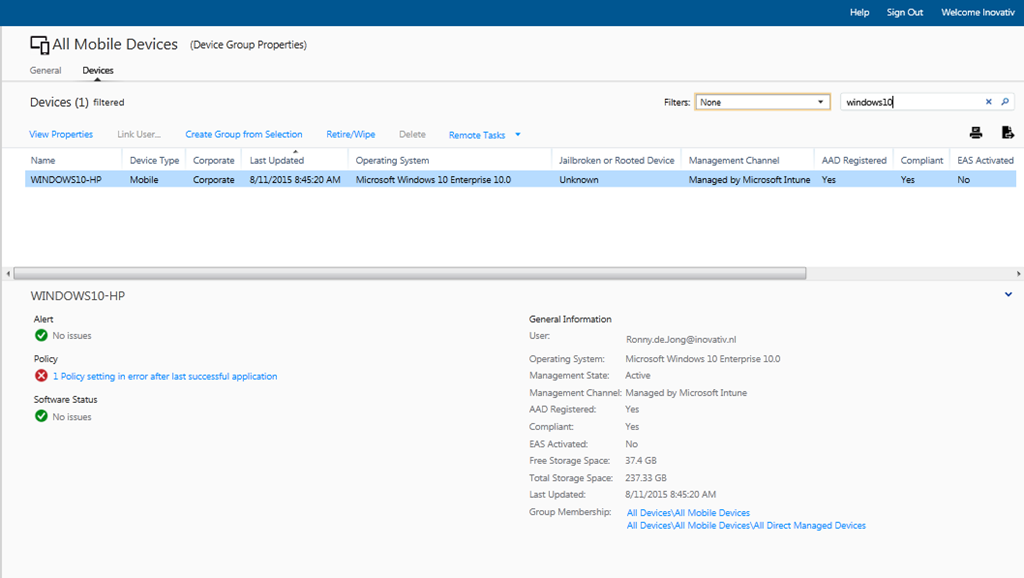 Which features are enabled with intune enrollment